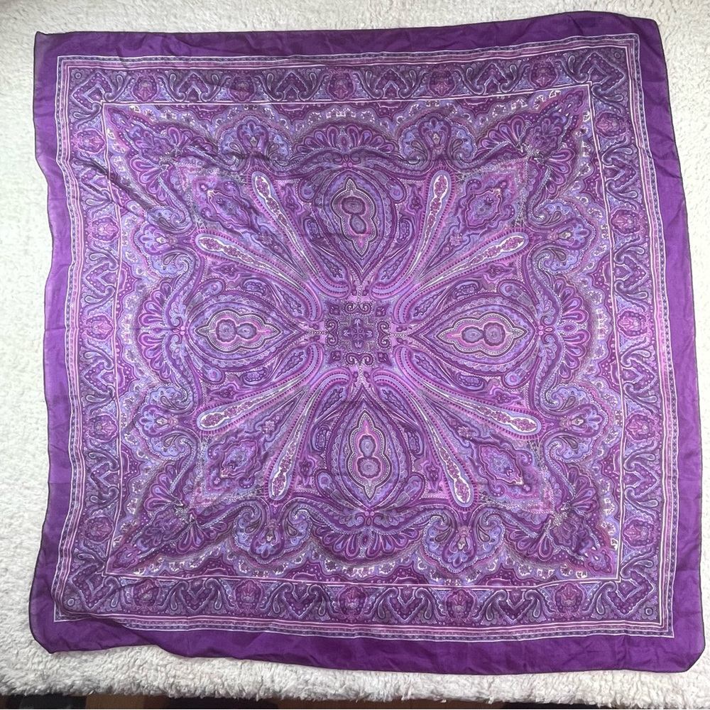 Candami Purple Paisley Square Scarf 34.5” Headwrap Hair Wrap Boho